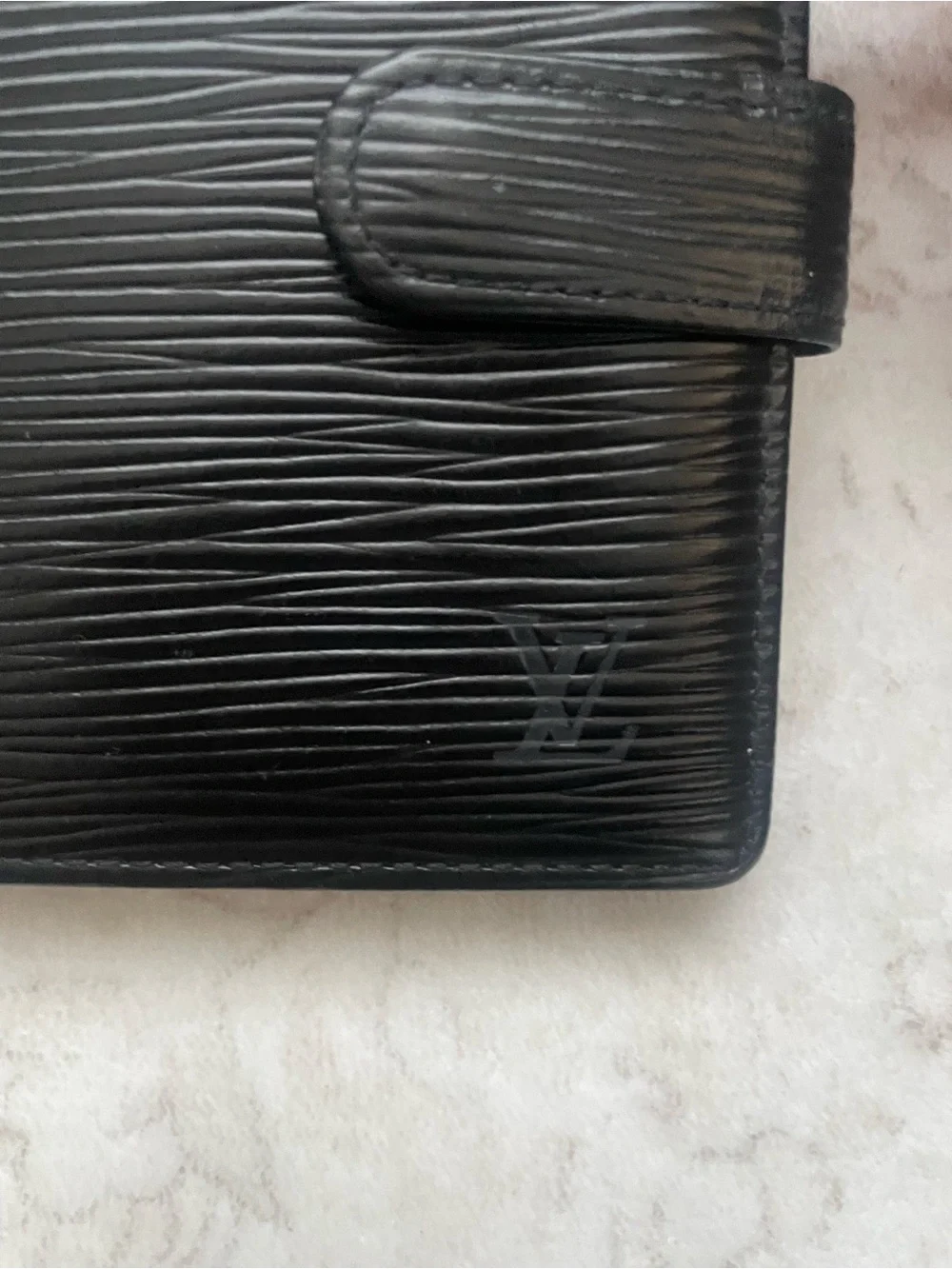 Louis Vuitton Black Epi Leather Bi-Fold Wallet with Snap Strap - with COA